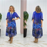 Eliska – Elegantes Maxikleid Mit Blumenmuster – Blau