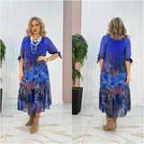 Akarsha - Elegantes Kleid Mit Kurzen Ärmeln – Blau
