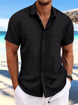 Owen | Relaxed Fit Gestreiftes kurzärmeliges Sommerhemd – Schwarz