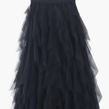 Damenrock Elegante Mehrlagige Volant Romantisches Festkleid – Schwarz