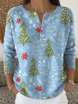Sofie – Weihnachtsstrickpullover mit Knöpfen – Blau