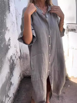 Paige - Knopf-Breeze Kleid – Grau (Fast ausverkauft)