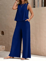 Remy – Elegantes Set aus ärmellosem Top und Hose – Blau
