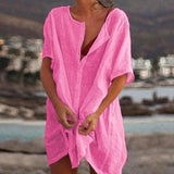 Anjini – Lockeres Strandkleid Mit kurzen Ärmeln – Rosa