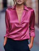 Nadene - Prämie Bluse Mit V-Ausschnitt – Rosa