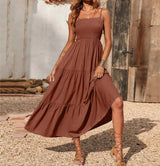 Eliadora – Elegantes Maxikleid mit Stufen – Braun