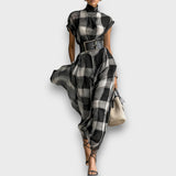 Marcia – Maxikleid aus kariertem Chiffon – Schwarz