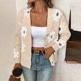 Daisy - Strickjacke mit Blumenmuster und Gänseblümchen – Aprikose
