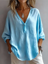 Melna - Elegante Bluse Mit V-Ausschnitt – Blau