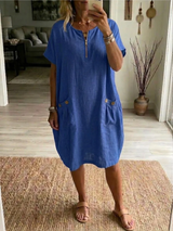 Slavka – Midi Kleid Mit Taschen Und Reißverschluss – Blau