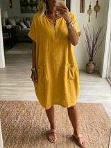 Slavka – Midi Kleid Mit Taschen Und Reißverschluss – Gelb