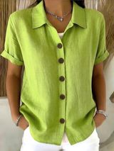 Sachini - Kurzarm Bluse Mit Knöpfen – Grün