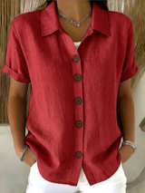 Sachini - Kurzarm Bluse Mit Knöpfen – Rot