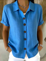 Sachini - Kurzarm Bluse Mit Knöpfen – Blau