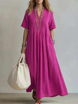 Betsaida – Elegantes Kleid Mit V-Ausschnitt Und kurzen Ärmeln – Rosa