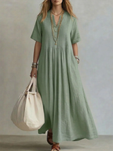 Betsaida – Elegantes Kleid Mit V-Ausschnitt Und kurzen Ärmeln – Grün