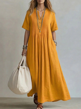 Betsaida – Elegantes Kleid Mit V-Ausschnitt Und kurzen Ärmeln – Gelb