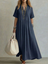 Betsaida – Elegantes Kleid Mit V-Ausschnitt Und kurzen Ärmeln – Marineblau