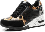 Amelia - Orthopädische Turnschuhe mit hohem Absatz und Keilabsatz – Leopard