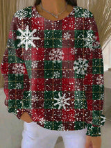 Sofie - Weihnachts-Pullover mit Karomuster und Schneeflocken – Mehrfarbig