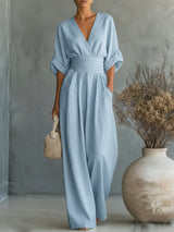 Ainslee - weicher, weit geschnittener Jumpsuit – Blau