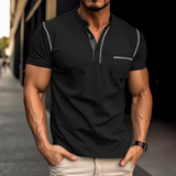 Dennis | Herren Henley Shirt Mit Kontrast Casual – Schwarz