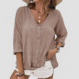 Elena | Handgemachte Bluse mit V-Ausschnitt – Braun