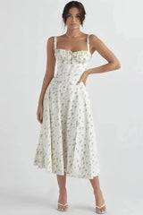Linda | Damen Blumenkleid Korsett Seitenschlitz Midi – Blumen Korsett Midi 2026 – Weißes Blumen-Linsay