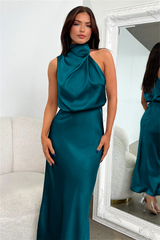 Damen Kleid | midi-Länge mit asymmetrischer Halslinie – Blau