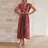 Elegantes ärmelloses Maxikleid mit V-Ausschnitt – Sommerkleid Damen – Rot Rose