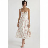 Linda | Damen Blumenkleid Korsett Seitenschlitz Midi – Blumen Korsett Midi 2026 – Rosa