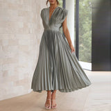 Elegantes ärmelloses Maxikleid mit V-Ausschnitt – Sommerkleid Damen – Olivgrün