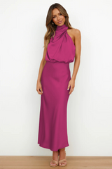Damen Kleid | midi-Länge mit asymmetrischer Halslinie – Rosa