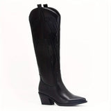 Damen Cowboystiefel kniehoch - Veganes Leder - Westernlook – Schwarz