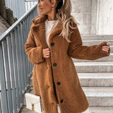 Damen Winter Teddy Mantel | Lang – Braun