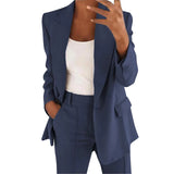 MiraSet - Damen-Anzugset mit Blazer und Hose in einfarbiger Farbe – Dunkelblau