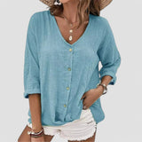 Elena | Handgemachte Bluse mit V-Ausschnitt – Blau