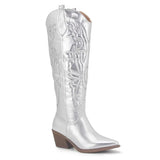 Damen Cowboystiefel kniehoch - Veganes Leder - Westernlook – Silber