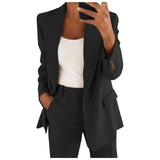 MiraSet - Damen-Anzugset mit Blazer und Hose in einfarbiger Farbe – Schwarz