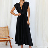 Elegantes ärmelloses Maxikleid mit V-Ausschnitt – Sommerkleid Damen – Schwarz