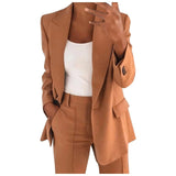 MiraSet - Damen-Anzug-Set mit Blazer und Hose in Uni-Farbe – Khaki