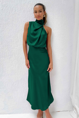 Damen Kleid | midi-Länge mit asymmetrischer Halslinie – Grün