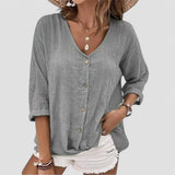 Elena | Handgemachte Bluse mit V-Ausschnitt – Grau