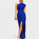 Axa - Stilvolles asymmetrisches Abendkleid – BLAU