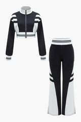 Christa | Sportliches Zweiteiler-Set mit Cropped-Jacke & weiter Hose – Schwarz