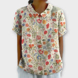 Lina | Blumenbluse aus Baumwolle und Leinen – Beige