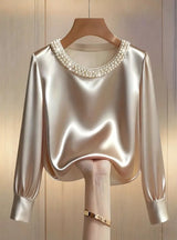 Avara - Elegante perlenbesetzte Bluse – Champagner
