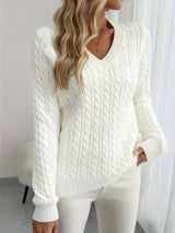 Zivah - Stylischer Gerippter Pullover Mit V-Ausschnitt – Weiß