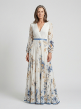 Lavinia | Maxikleid mit langen Ärmeln und V-Ausschnitt in Blumenmuster – Blumenmuster