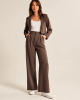 Damen Pantalon | Weite Beine mit hoher Taille – Dunkelbraun